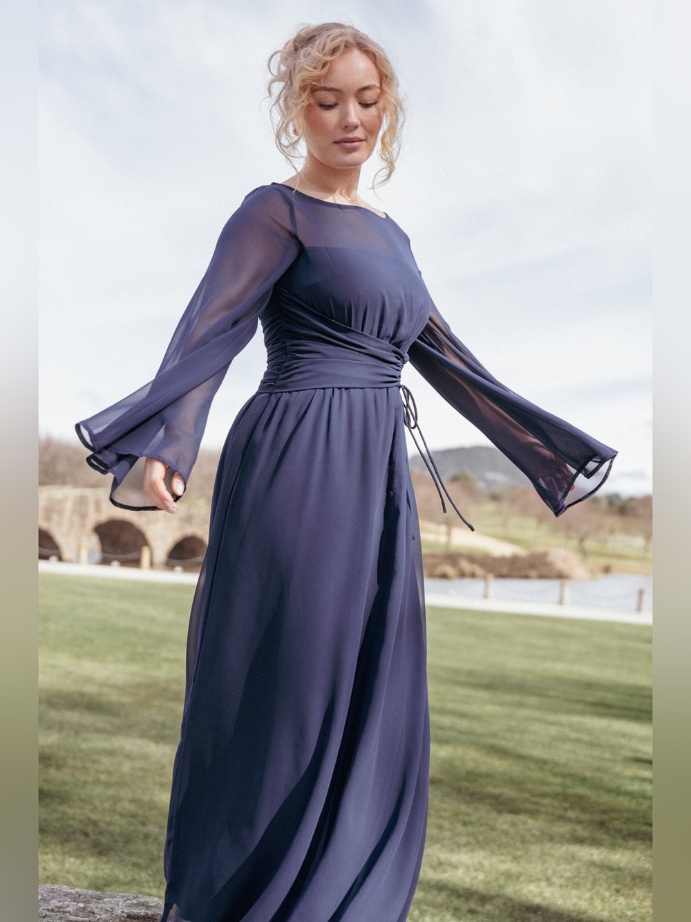 Petal & Pup Samara Long Sleeve Maxi‎ Dress Size 10 Navy Blue